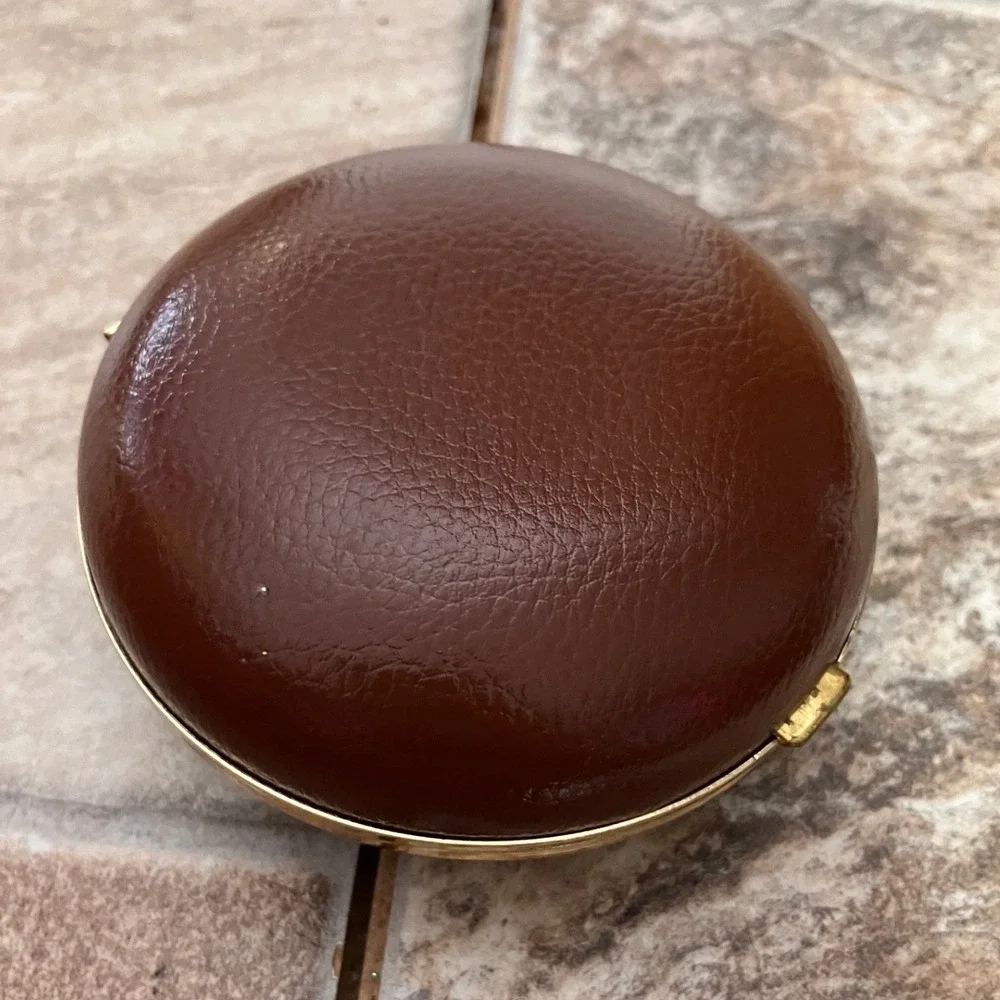 Linden Vintage World Time Travel Alarm Clock Brown Leather Case Japan Gold Tone